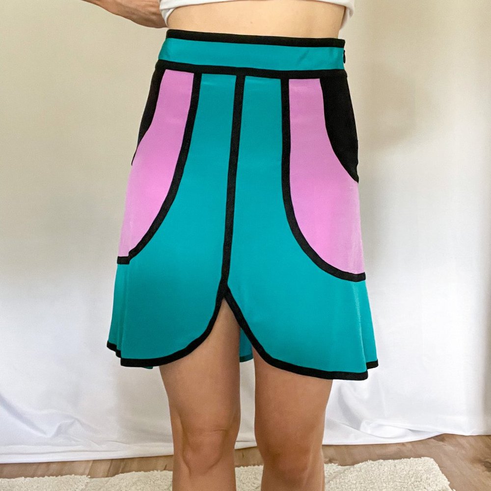 AX Armani Exchange Colorblock Tulip Silk Mini Skirt 100% Silk & gorgeous